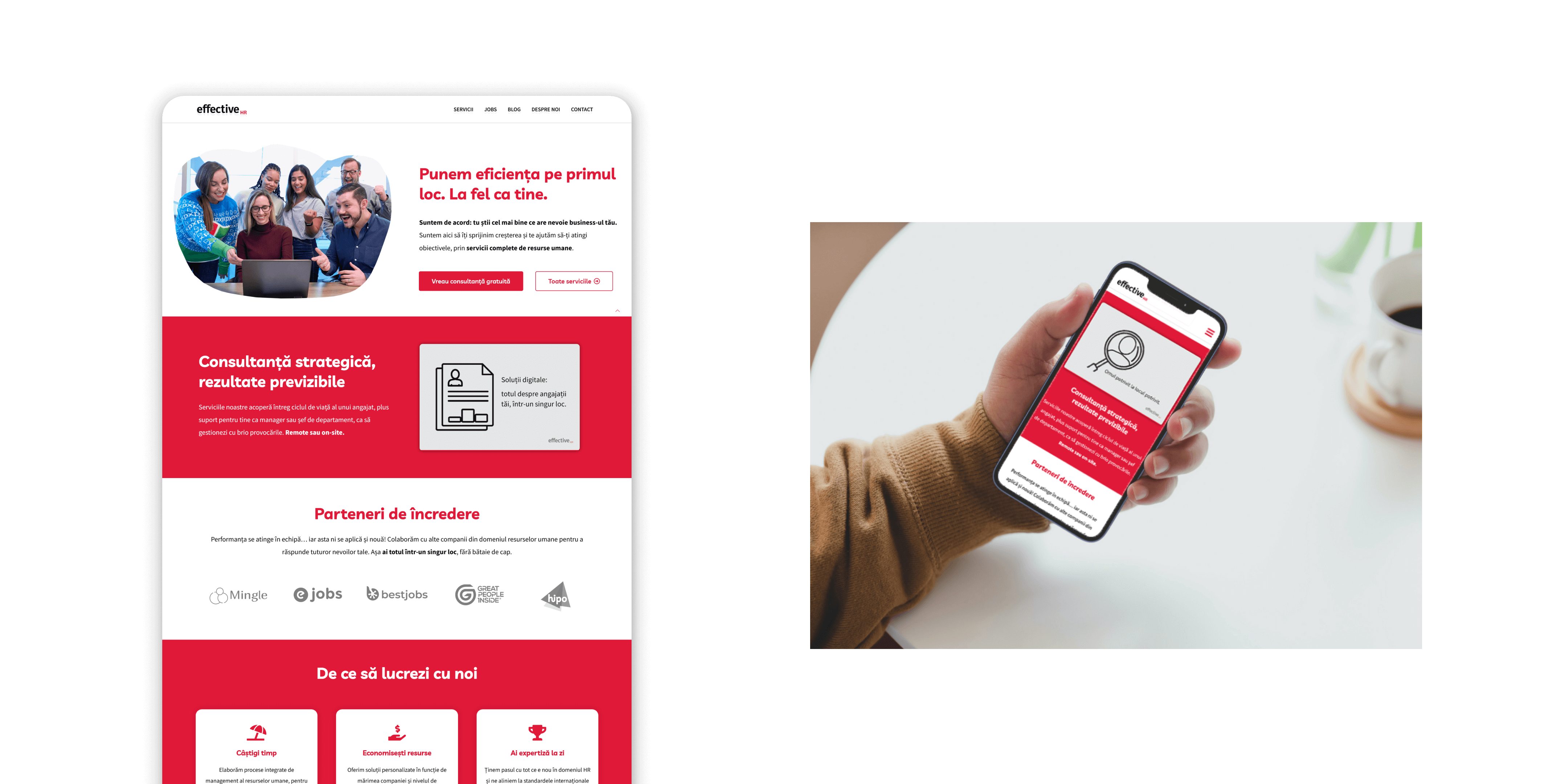ehr-home-desktop-mobile On the left, screenshot of EHR homepage. On the right, a photo of a a hand holding a smartphone with the homepage on.